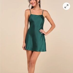 Lulu's Teal Satin Slip Dress